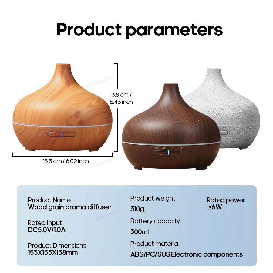Wood Grain Aromatherapy Diffuser USB Humidifier Desktop Air Purifier Aroma Cool Mist Difusor/Essential Oil Set