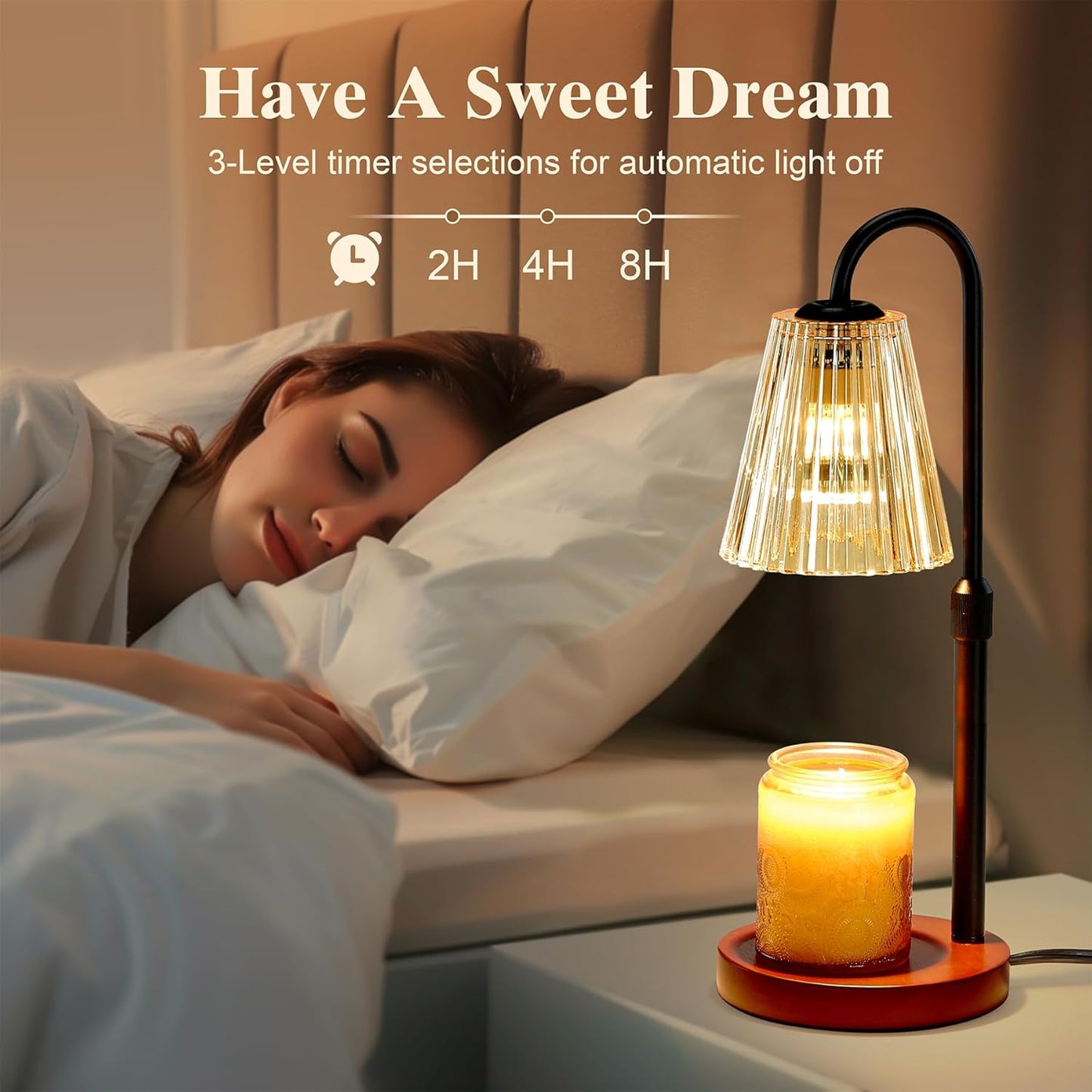 Electric Candle Warmer Lamp with Timer Dimmer, Adjustable Height Wax Melter Warmer for Jar Candles, House Warming Gifts for New Home Decor, Birthday Gifts for Women, Walnut Wooden Base