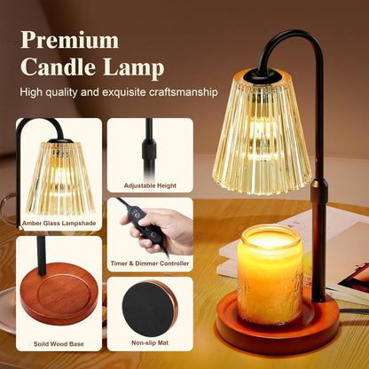 Electric Candle Warmer Lamp with Timer Dimmer, Adjustable Height Wax Melter Warmer for Jar Candles, House Warming Gifts for New Home Decor, Birthday Gifts for Women, Walnut Wooden Base