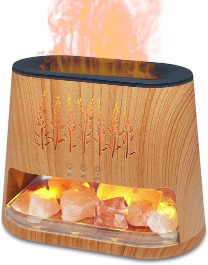 Fireplace Flame Diffuser & Himalayan Salt Lamp, 8 Colors Aromatherapy Diffuser Cool Mist Humidifier with Timer Auto off Function for Home, Bedroom, Offie,Yoga