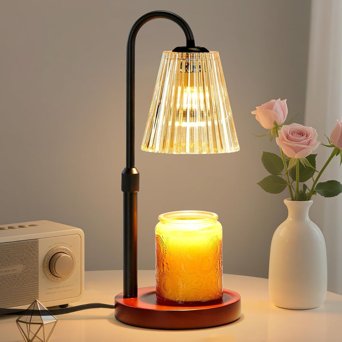Electric Candle Warmer Lamp with Timer Dimmer, Adjustable Height Wax Melter Warmer for Jar Candles, House Warming Gifts for New Home Decor, Birthday Gifts for Women, Walnut Wooden Base