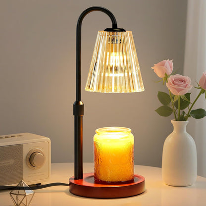 Electric Candle Warmer Lamp with Timer Dimmer, Adjustable Height Wax Melter Warmer for Jar Candles, House Warming Gifts for New Home Decor, Birthday Gifts for Women, Walnut Wooden Base