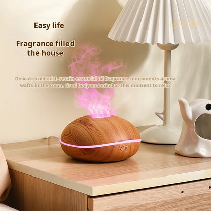 FlameGlow™ Wood Grain Aroma Diffuser - Create the calming ambiance of a real fireplace with ultrasonic aromatherapy, soothing mist, and 7-color ambient lighting.