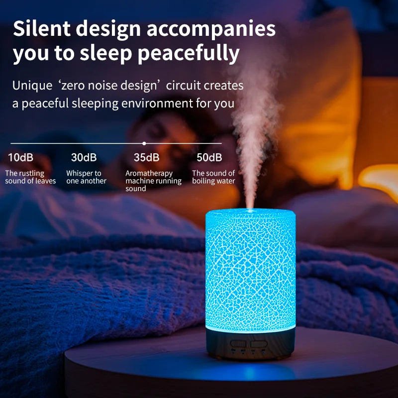 150ML Aroma Diffuser with Cracked Design 7 Colors Night Light Quiet Ultrasonic Humidifier Quiet Air Humidifier for Home Office