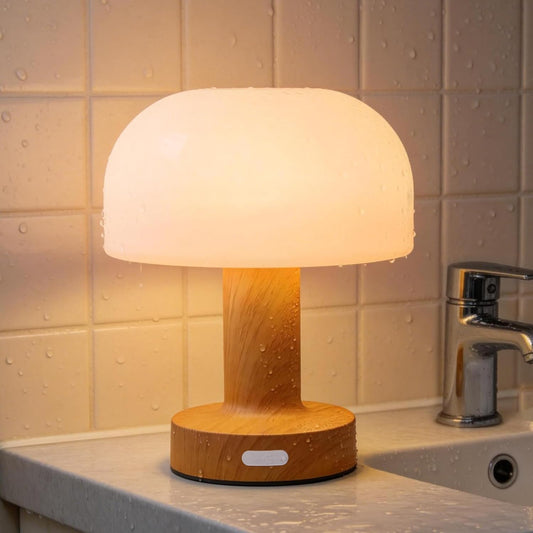 Mushroom Table Lamp - Waterproof Shower Lamps, Cordless Night Light with 3500Mah Rechargeable Battery, Stepless Dimming Desk Lamp with 3 Colors for Bedroom/Patio/Living Room