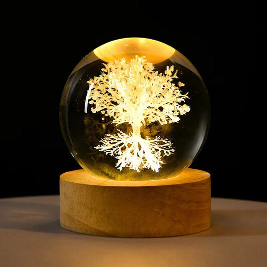 1Pc, 3D Laser Engraving Tree of Life Night Light, with Colored Light Wood Lamp Holder, Home Decoration Decoration,