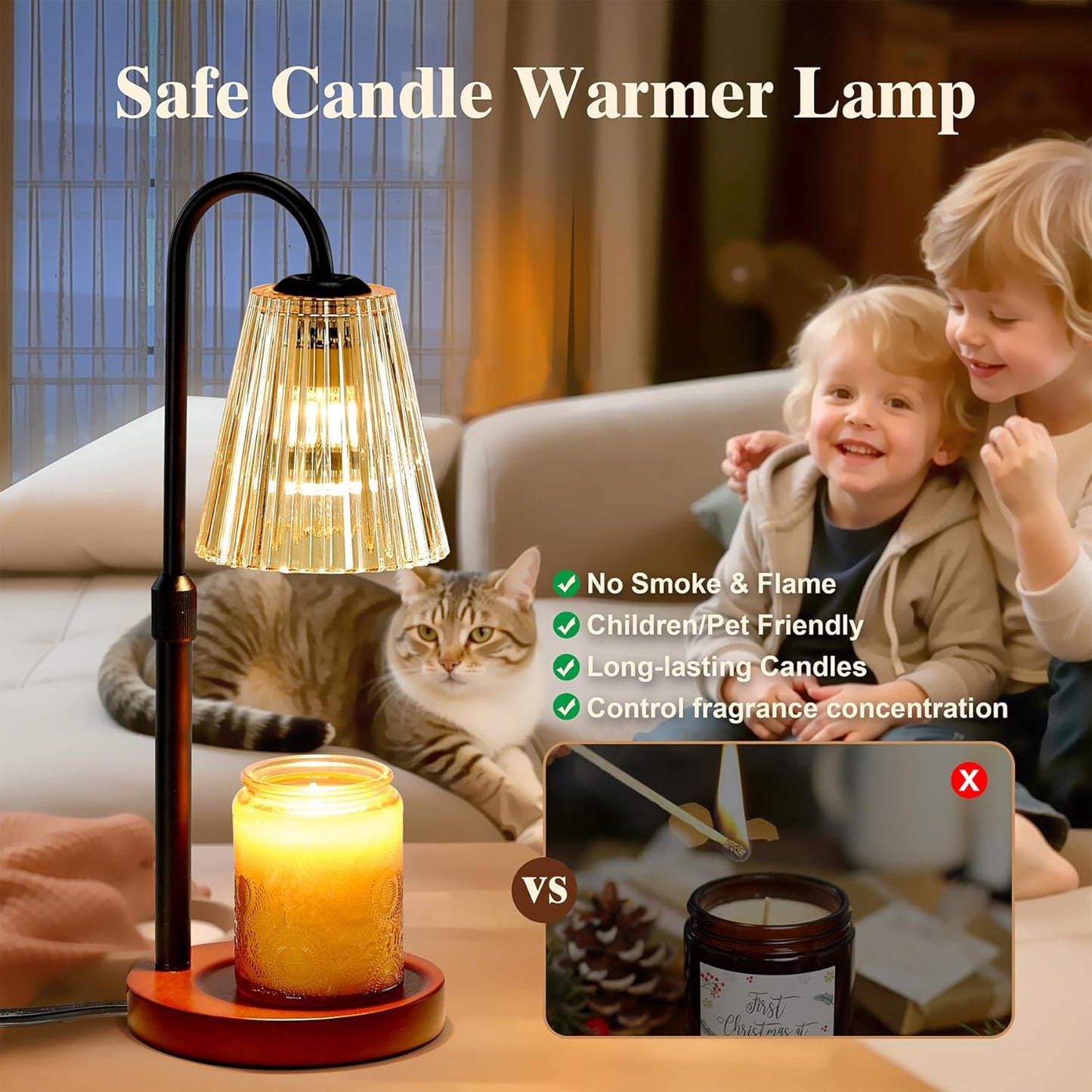 Electric Candle Warmer Lamp with Timer Dimmer, Adjustable Height Wax Melter Warmer for Jar Candles, House Warming Gifts for New Home Decor, Birthday Gifts for Women, Walnut Wooden Base